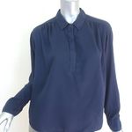 Xirena Womens Cotton Collared Long Sleeve Round Hem Top Solid Navy Size M Blue Size M Photo 0