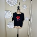 PINK - Victoria's Secret NTM: Victoria’s Secret PINK Black Crop Top w/ Red & Purple Rhinestone Rose Sz M Photo 1