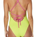 ANDIE Fiji One Piece Pink Neon Lime Green Strappy Swimwear Bathing Suit XL New Photo 2