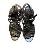 Tory Burch Shoes Womens Size 7.5M Brown Leather Woven High Heel Sandals Strappy Photo 0