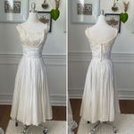 Vintage 50s Emma Domb San Francisco Midi Tea Length Formal Dress Gown Ivory Sequ White Photo 1