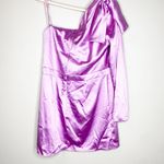 Mac Duggal Ieena  Purple Satin One Sleeve Bow Shoulder Mini Dress 10 NWT Photo 2