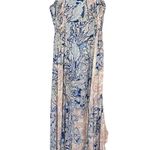 Free People Forever Yours Smocked Side Slit Maxi Slip Dress Blue Floral XS Photo 6