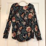 Loft Long Sleeved Floral Tropical Blouse Scoop neck Smock Sleeve Medium Photo 1