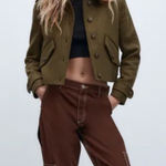 ZARA  Cropped military style jacket Sz L Photo 0