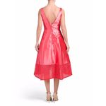 Monique Lhuillier NWT ML Mikado Melon Deep V High-Low Mesh Trim Dress 2 $698 Photo 1