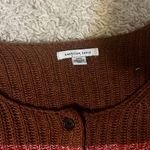 American Eagle Retro Henley Brown Pink Striped Cropped Oversized Sweater Size Small Photo 2