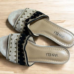 Van Eli Sandals 7.5 M Beige Black Embroidered Slip On Comfort Casual‎ Shoes Tan Photo 0