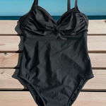 Tropical Escape  Black Sweetheart Ruched One Piece Bathing Suit Swimsuit Size 14 Photo 0