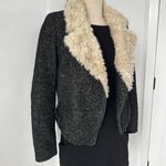 ZARA Trafaluc Side Zip Shearling Wool Herringbone Tweed Moto Jacket Womens XS Photo 3