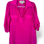 Rory Beca  Hot Pink Silk 3/4 Sleeve Blouse Womens L Barbie Core Boho Roll Tab Photo 0