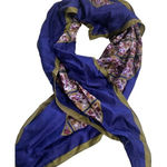 Anne Klein Square Silk Scarf Blue Multicolor Geometric Print With Green Border Photo 0