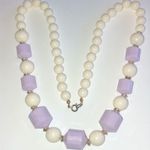 Vintage Off White & Light Purple Chunky Beads Retro Beaded Boho Necklace Photo 4