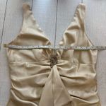 Rampage  Champagne Evening Gown Deep V Neck Ruffle Front Zip Back Size 13 Photo 8