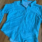 Riders By Lee button front pocket roll up sleeve shirt outdoor hiking work western aqua ocean fresh material coastal colorful Photo 1