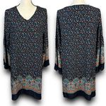 Anthropologie Anthro Hazel Boho Floral Vneck Dress 3/4 Bell Sleeve Lightweight Relaxed Medium Photo 1