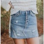 Free People We The Free Distressed Light Wash Button Front Jean Skirt Size 26 Photo 3