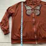 Butterfly rhinestones women’s full zip bling hoodie jacket Size Med Orange Photo 14