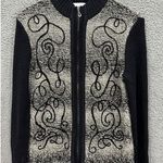 Breckenridge Cardigan Womens Medium Black Embroidered Wool Blend Full Zip Luxury Photo 0
