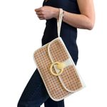 Vintage Lulu Guinness Lattice Print Coral White Vinyl Trim Wristlet Clutch Bag Photo 1