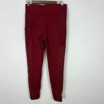 LOGO By Lori Goldstein LOGO Layers XS Jacquard Leggings Red Boho Artistic Statement Festival Lounge Photo 3