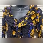 Ny Collection  Black Yellow Floral Button Up‎ Blouse Size L Ruffle Sheer Photo 1