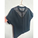 SheIn Black V-Neck Mesh Style Short Sleeve Top Button Back Shirt Size Small Photo 4