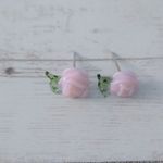 Vintage Stud Earrings Light Pink Rose with Leaves Photo 2