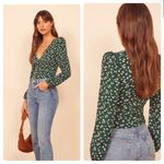 Reformation Nell Top in Annette Green Floral Button Down Long Sleeve Size XS Photo 1