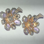 Vintage Sterling Purple CZ Foil Back Open Back Floral Clip On Earrings Photo 6