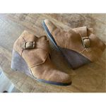 Lucky Brand Sumarah Monk buckle brown suede leather wedge ankle booties size 8.5 Photo 3