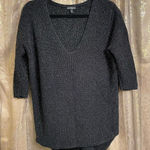 EXPRESS Black Metallic Gold Knit 3/4 Sleeve V Neck Cozy Sweater Small Photo 0