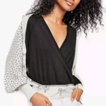 Free People  Auxton Mixed Print Wrap Top Black/Mint Floral Size Medium Photo 1