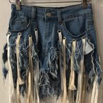 Hot & Delicious  Denim Fringe Shorty Shorts Jorts S Festival Boho Cowgirl Rave Photo 0