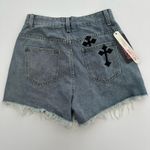 Romwe NWT!  Denim Shorts Embroidered Crosses,  Women SZ 6 Medium Goth (ba6) Photo 1