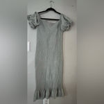 Baltic Born Off-Shoulder Bodycon Midi Dress. Sage Green Cottagecore Soft Girl Photo 2