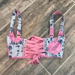 Dolls Kill Sugar Thrillz Underbust Corset Top Light Blue Pink Floral Lace Up Bustier Size S Photo 7