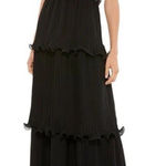 Mac Duggal NEW Woman's Pleated Ruffle Tiered Plunge Back Detail Deep V-Neck Maxi Photo 0