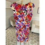 Lauren Ralph Lauren Midi Dress Floral Spring Bodycon Bold Vibrant Summer V Neck Red Size 10 Photo 2