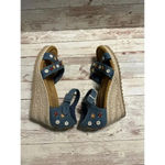 Skechers  Espadrille Sandals Size 7 Denim Floral Summer Silver Hardware Straps Photo 5