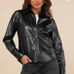 Lulus 🖤 “Polished Attitude” Black Vegan Leather Button-Up Top – Size Medium Photo 0