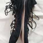 Valentino Black Suede Gold Rockstud Lace Up Ankle Photo 3