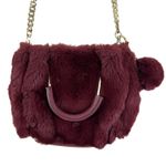 Isaac Mizrahi Crossbody Bag Womens Burgundy Faux Fur Pom Pom Chain Strap Mini Photo 1