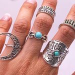 Statement Turquoise Moon Ring Set Silver Photo 1