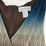 Newport News  Sleeveless Midi Dress 16 Large SHINY Teal Blue Brown CRINKLE RawHem Photo 3