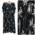 Bila Black Toile Floral Gauze Midi Dress XL Boho Button Front Tie Back Rayon Photo 1