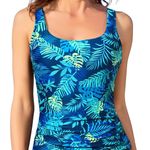 Aqua Eve Tankini Top Women L Blue Tropical Leaves Ruched Tummy Control Beach Size L Photo 0