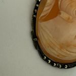 Antique Shell Cameo 800 Silver w Marcasite Pin Brooch vintage 1930’s? Orange Photo 8