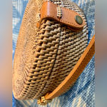 Round Woven Tan Crossbody Bag Photo 1