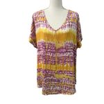Zenana Outfitters Purple Yellow Tie Dye VNeck Short Sleeve Top XL Photo 1